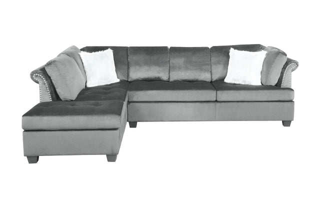 Omega L-Shaped Sectional with Ottoman in Gray Finished with Velvet Fabric