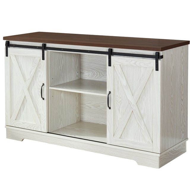 Buffet Sideboard/TV Stand / Storage Cabinet with 2 Sliding Barn Doors, Walnut+White Wash