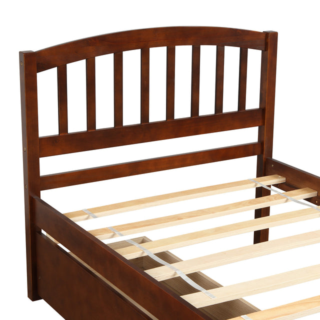 Twin Platform Storage Bed Wood Bed Frame with Two Drawers and Headboard, Walnut（Previous SKU: SF000062DAA）