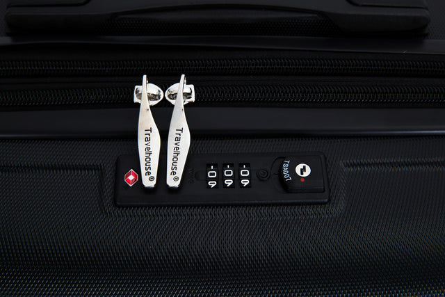 Expandable 3 Piece Luggage Sets ABS Lightweight Suitcase with Two Hooks, Spinner Wheels, TSA Lock, (20/24/28) Black