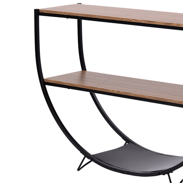 TREXM Rustic Industrial Design Demilune Shape Textured Metal Distressed Wood Console Table (Brown)