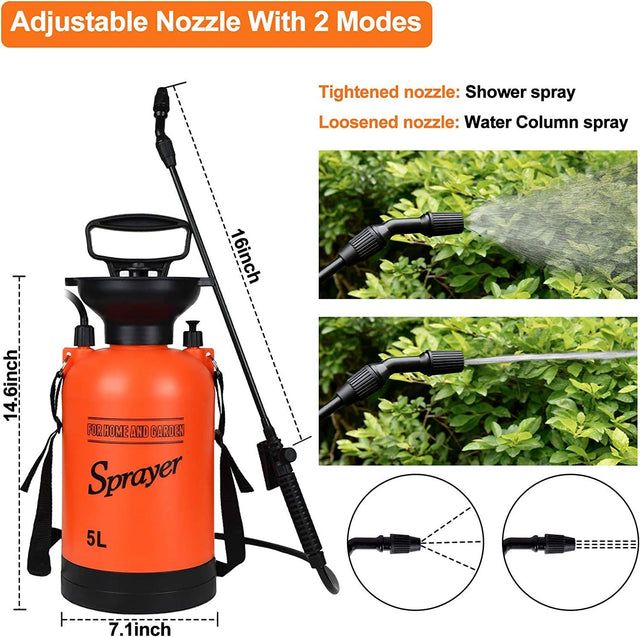 iPower 1.35 Gallon Lawn Garden Pump Sprayer with 2 Different Spray Patterns, Adjustable Shoulder Strap Pressure Relief Valve, Multi-Purpose for Yard, Weed, Plant, 1.35gallon