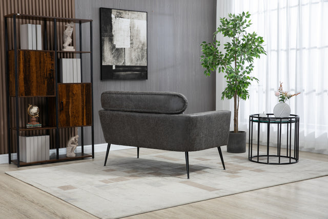 51"W Classical Loveseat Small Sofa Small Mini Room Couch Two-Seater Sofa With 2 Throw Pillows Black Metal Legs for Small Space Office Studio Apartment Bedroom, Valley Gray Bronzing Suede