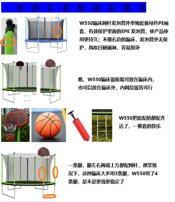 10FT  Trampoline with Basketball Hoop Inflator and Ladder(Inner Safety Enclosure) Green