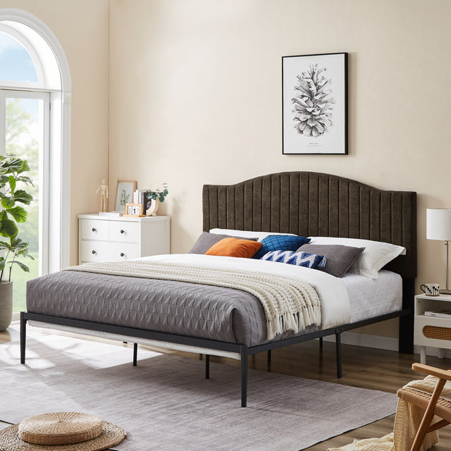 B111 King bed Beautiful line stripe cushion headboard  Strong iron frame with high temperature paint