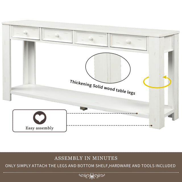 TREXM Console Table for Entryway Hallway Sofa Table with Storage Drawers and Bottom Shelf ( Antique White)