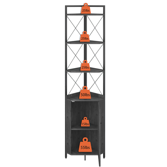 JHX Corner Shelf 5-Tier with Storage，Corner cabinet Bookshelf Stand Storage Rack(Dark Grey)