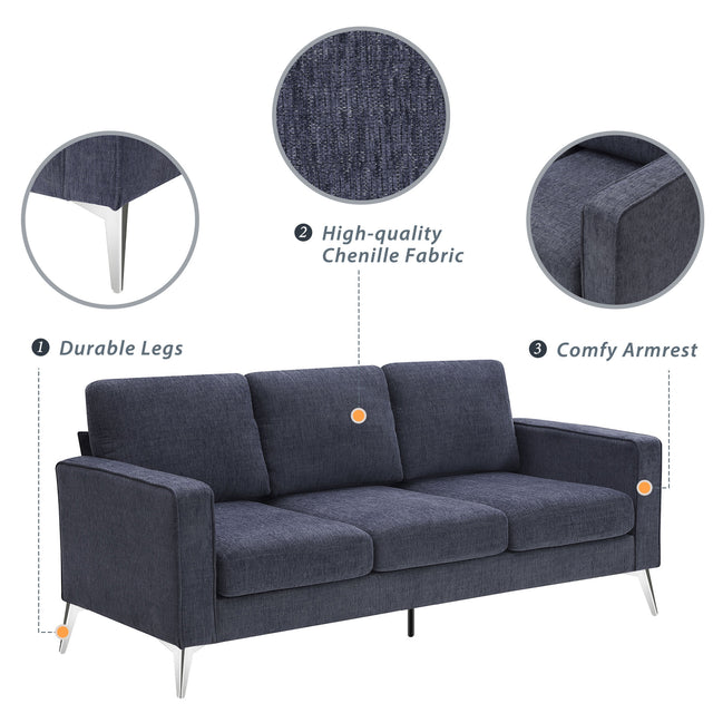 [VIDEO provided] [New]Modern 3-Piece Sofa Sets with Sturdy Metal Legs,Chenille Upholstered Couches Sets Including 3-Seat Sofa, Loveseat and Single Chair for Living Room Furniture Set (1+2+3 Seat)