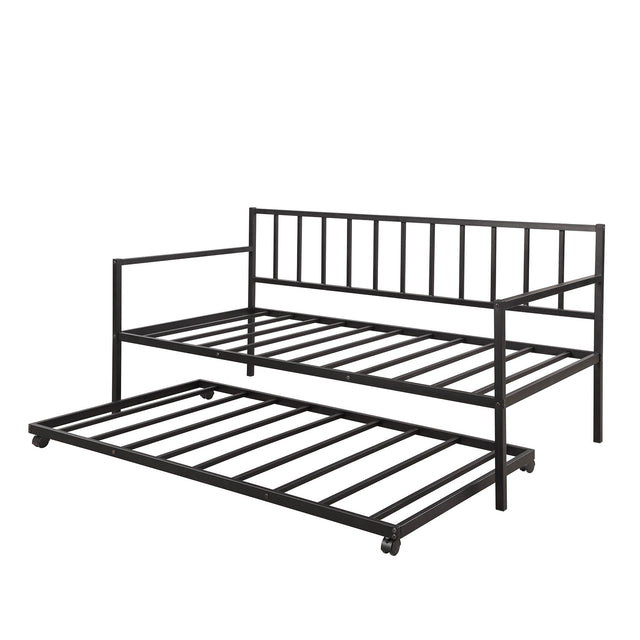 【Not allowed to sell to Walmart】Twin Daybed with Trundle Multifunctional Metal Lounge Daybed Frame for Living Room Guest Room