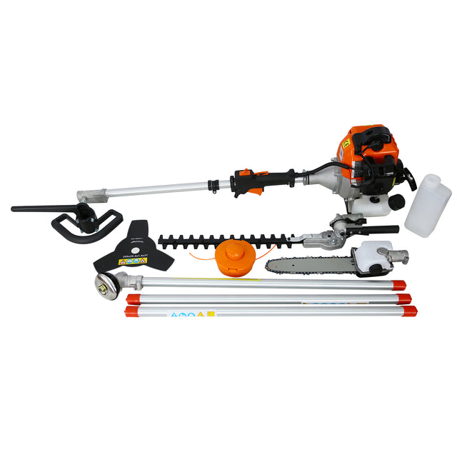 4 in 1 Multi-Functional Trimming Tool, 52CC 2-Cycle Garden Tool System with Gas Pole Saw, Hedge Trimmer, Grass Trimmer, and Brush Cutter EPA Compliant