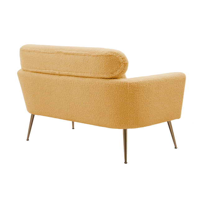 51"W Modern Boucle Loveseat Small Sofa Small Mini Room Couch Two-Seater Sofa With 2 Throw Pillows Gold Metal Legs for Small Space Office Studio Apartment Bedroom, Yellow Boucle