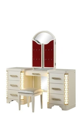 Jasmine Queen 5-N Pc Unique LED Vanity Bedroom Set made with Wood in Beige