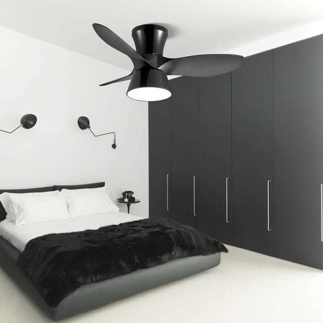 32 Inch Black Flush Mount Ceiling Fan with Light