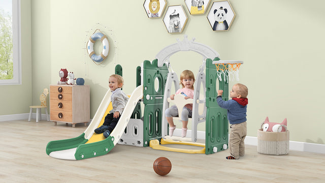 Toddler Slide and Swing Set 5 in 1, Kids Playground Climber Slide Playset with Basketball Hoop Freestanding Combination for Babies Indoor & Outdoor