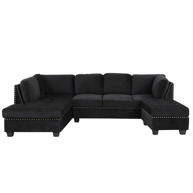 104.5" Reversible Sectional Sofa Space Saving with Storage Ottoman Rivet Ornament L-shape Couch for Small or Large Space Dorm Apartment,Black(旧SG000406AAA)