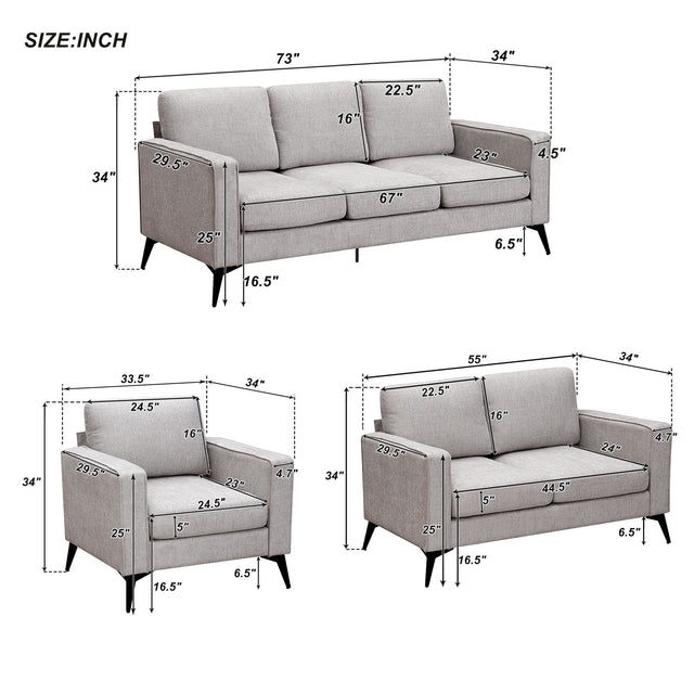 [VIDEO provided] [New]Modern 3-Piece Sofa Sets with Sturdy Metal Legs,Chenille Upholstered Couches Sets Including 3-Seat Sofa, Loveseat and Single Chair for Living Room Furniture Set (1+2+3 Seat)