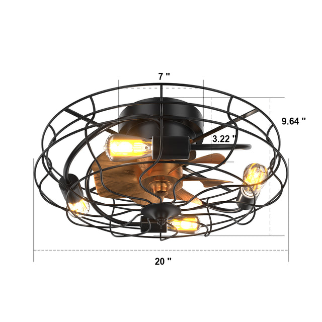 Indoor Low Profile Industrial 3-ABS Blade Remote Control LED Bulb Ceiling Fan with Light