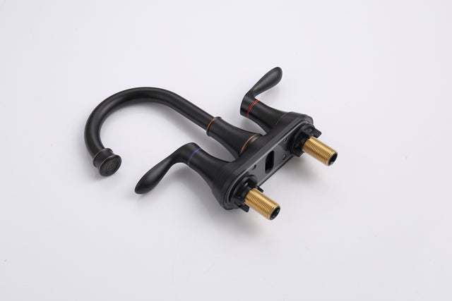 2-Handle 4-Inch Oil Rubbed Bronze Bathroom Faucet, Bathroom Vanity Sink Faucets with Pop-up Drain and Supply Hoses