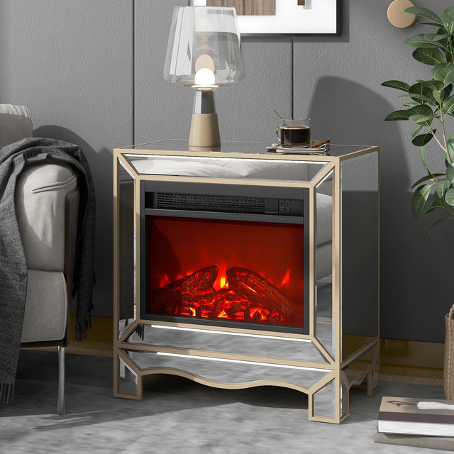 W 23.2"X D 13.4“ X H 24.4” Mirrored mantelpiece with champagne color bezel   Built in 1500 function heating