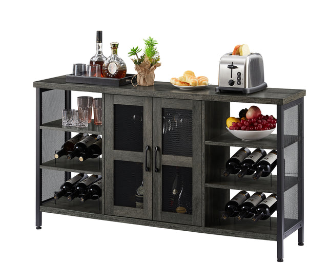 JHX Industrial Wine Bar Cabinet, Liquor Storage Credenza, Sideboard with Wine Racks & Stemware Holder (Dark Grey, 55.12''w x 13.78''d x 30.31' ' h)
