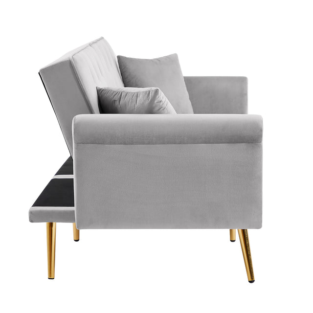 Modern Velvet Tufted Sofa Couch with 2 Pillows and Nailhead Trim, Loveseat Sofa Futon Sofa Bed with Metal Legs  for Living Room.