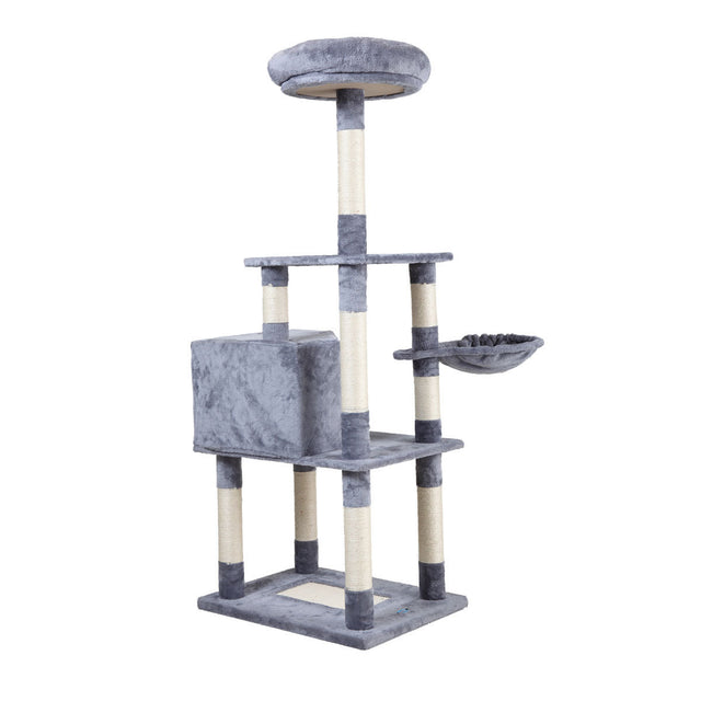 Multi-Level Cat Condo with pentagonal cat litter for Kittens Tall Cat Climbing Stand with Plush Toys - light gray