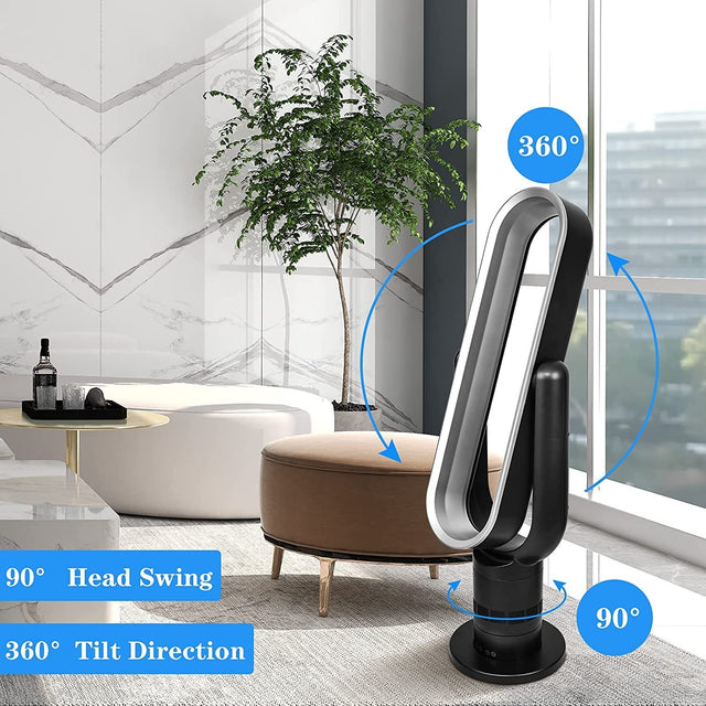 HealSmart Sufficient size bladeless fan, standing fan, towel fan, 10 speeds settings, 10-hour timing closure bladeless fan, stylish and modern fan, low noise, 39 inches, black