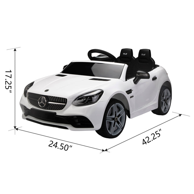 Licensed Benz, 12V kids Ride On Electric Car for Ages 3-6, LED Head Lights, Safe Belt, Double Doors, 2 Speeds, Gift -White