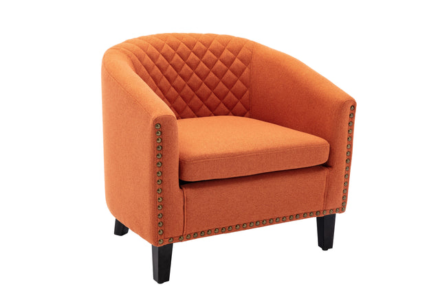 COOLMORE accent Barrel chair living room chair with nailheads and solid wood legs  Orange  linen