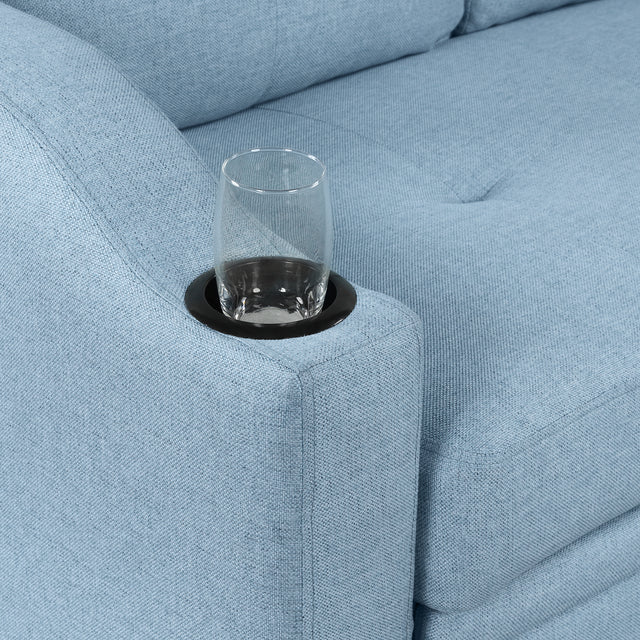 80.3" Orisfur. Pull Out Sofa Modern Padded Upholstered Sofa , Linen Fabric 3 Seater Couch with Storage Chaise and Cup Holder , Small Couch for Small Spaces