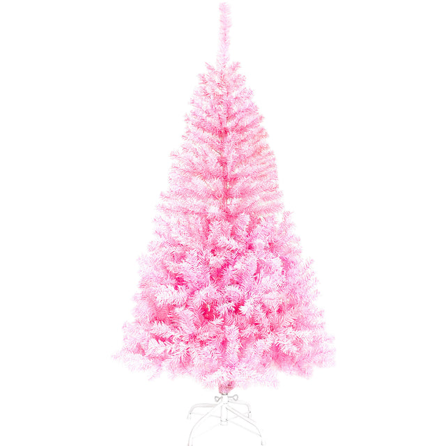 Pre-lit Artificial Christmas 2-Piece Set, Xmas Tree 5FT Pink Christmas Tree with 6 feet Garland X-mas