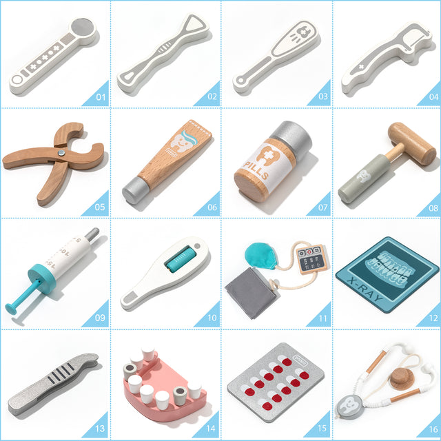 Wooden Doctor Kit for Kids Toddlers, Pretend Play Dentist Medical Playset