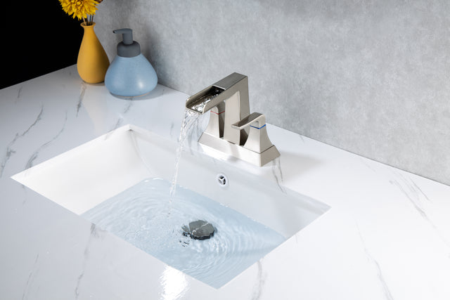2-Handle Lavatory Faucet Brushed Nickel Bathroom Sink Faucet with Metal Pop-up Drain and Faucet Supply Lines