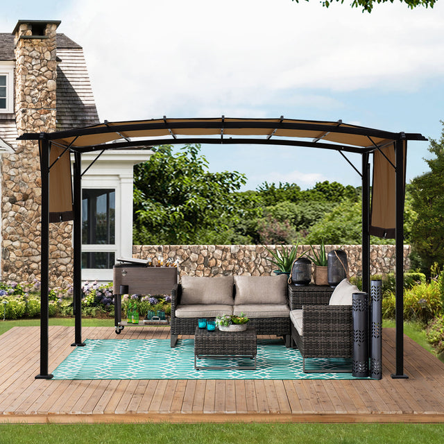 12 x 9 Ft Outdoor Pergola Patio Gazebo,Retractable Shade Canopy,Steel  Frame Grape Gazebo,Sunshelter Pergola for Gardens,Terraces,Backyard