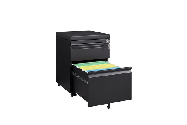 Mobile File Cabinet 2-Drawer Pedestal with Lock for Storage Use for Home Office and Business Enterprise,Legal/Letter Size Black,With 5 Wheels,with Leather cushion
