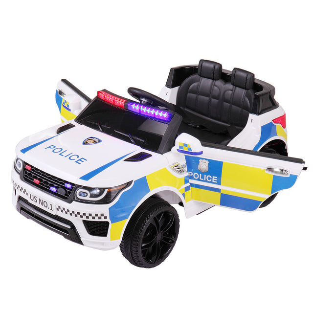 12V Kid Ride on Police Car with Parental Remote Control, Battery Powered Electric Truck with Siren, Flashing Lights, Music, Spring Suspension, White