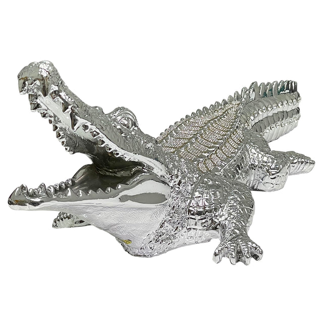Ambrose Diamond Encrusted Chrome Plated Crocodile (34"L X 10.5"W X 9"H)