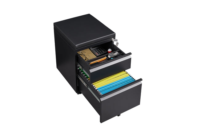 Mobile File Cabinet 2-Drawer Pedestal with Lock for Storage Use for Home Office and Business Enterprise,Legal/Letter Size Black,With 5 Wheels,with Leather cushion