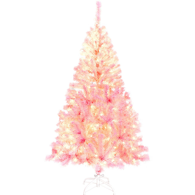 Pre-lit Artificial Christmas 2-Piece Set, Xmas Tree 5FT Pink Christmas Tree with 6 feet Garland X-mas