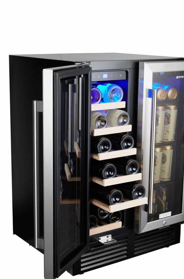 SOTOLA  24'' Wine Cooler Refrigerator - Dual Zone Built-in or Freestanding Fridge with Stainless Steel Tempered Glass Door and Temperature Memory Function