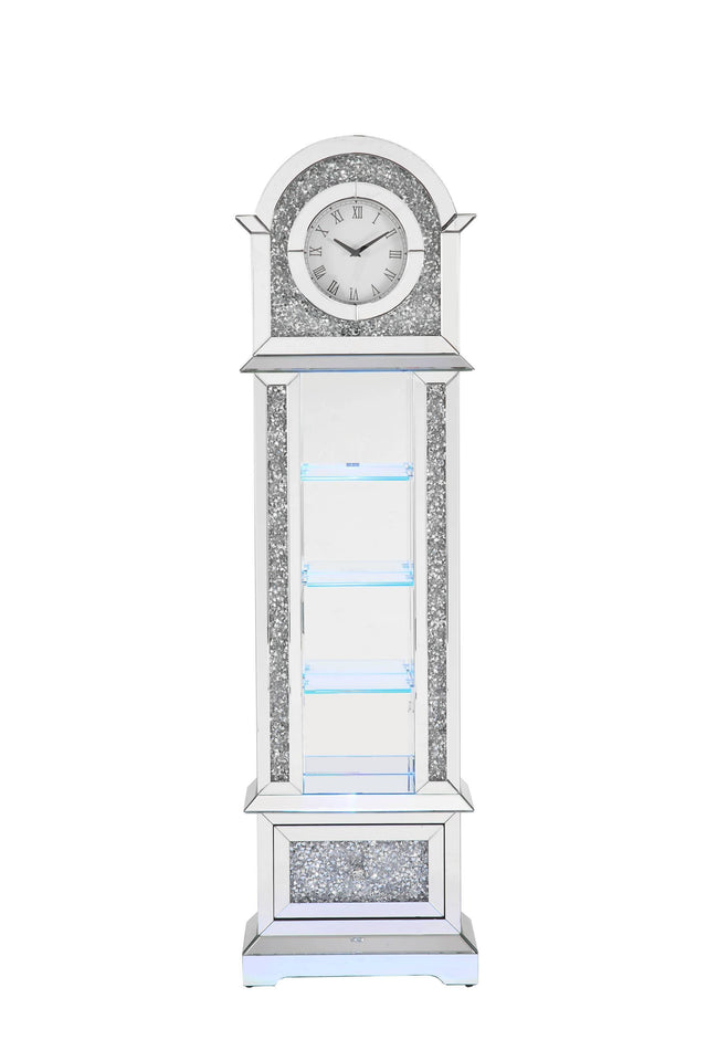 ACME Noralie GRANDFATHER CLOCK W/LED Mirrored & Faux Diamonds AC00352