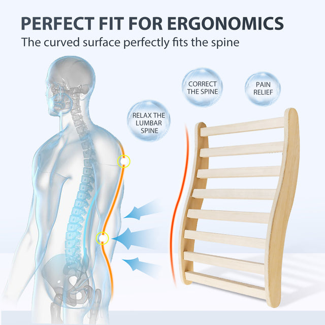 Sauna Backrest,S-Shape Canadian Natural Wood Hemlock Sauna Chair with Back, Non-Toxic Sauna Accessories Bench