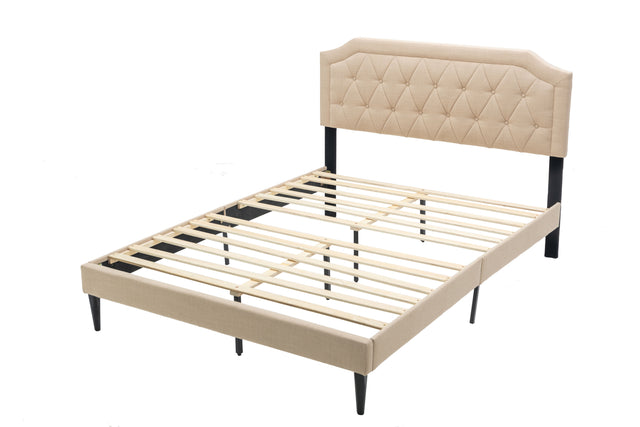 Modern Linene Beige Curved Upholstered Bed (Queen)