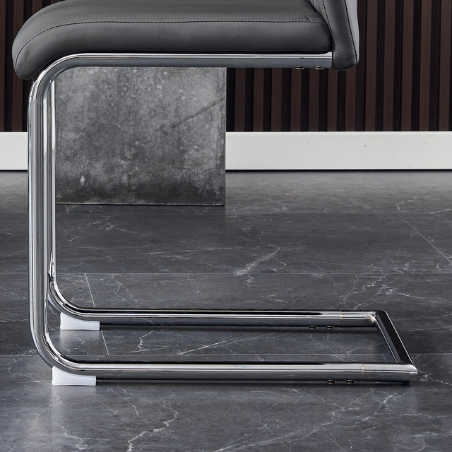 Modern Dining Chairs with Faux Leather Padded Seat Dining Living Room Chairs Upholstered Chair with Metal Legs Design for Kitchen, Living, Bedroom, Dining Room Side Chairs Set of 6 (Grey+PU Leather)