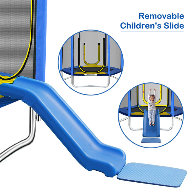 7FT Trampoline for Kids with Safety Enclosure Net, Slide and Ladder, Easy Assembly Round Outdoor Recreational Trampoline