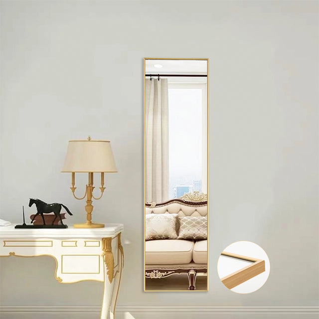 Full Length Mirror with Hanging Hooks for Door, Wall Mounted Decoration Dressing Mirror, Gold, 50” x 14”