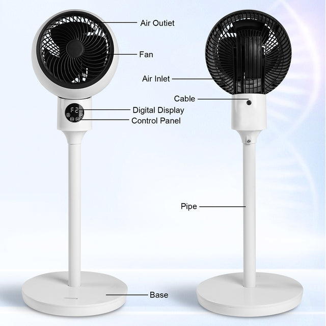 Circulating Stand Fan for Home Bedroom with Remote, Standing Fans Ocillation 70°, Pedestal Fan 3 Speeds,3 Modes,15Hour Timing, LED Display, for Indoor, Bedroom and Home Office, 7 Inch,White