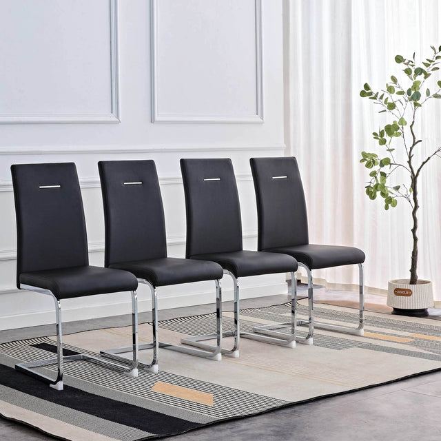 Modern Dining Chairs, PU Faux Leather High Back Upholstered Side Chair，for Dining Room Kitchen Vanity Patio Club Guest Office Chair (Set of 4) (Black+PU Leather)