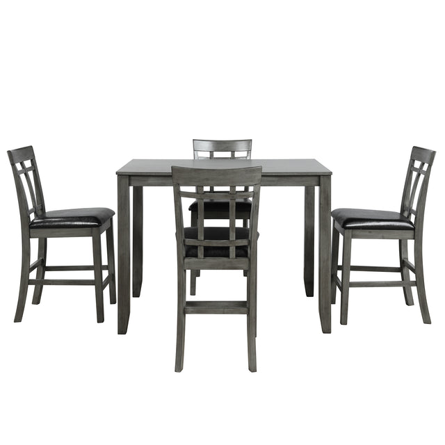 TOPMAX Brand 5 Piece Vintage Rectangular Counter Height Bar Table with 4 chairs, Wood Dining Table and Chair Set for Dining Room, Pub and Bistro, Antique Graywash