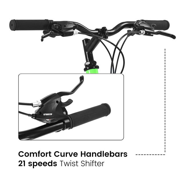 S26206 26" 21-Speed Bicycle for Adult, Front and rear shock absorption, Camping Bicycle, Height Adjustable ,Mountain Bicycle for Roadways, Mountains bike